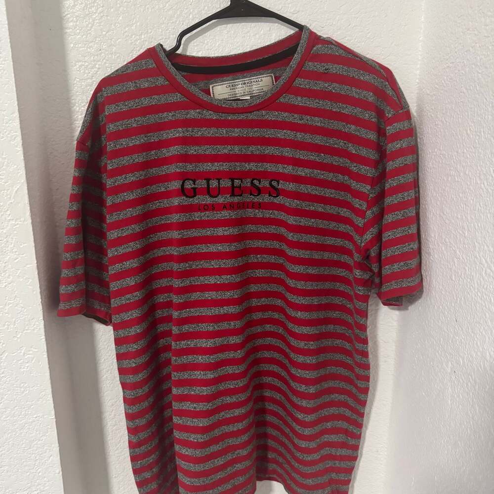 Guess Los Angeles Red & Gray Striped T-Shirt